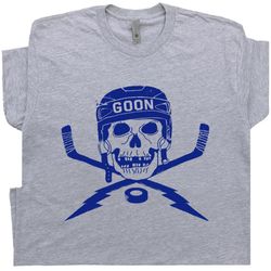 Cool Hockey Shirt Vintage Hockey T Shirt Graphic Skull and Hockey Sticks Shirt Retro Goalie Tee Gift For Hockey Player E