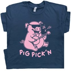 Pig Playing Banjo Shirt Bluegrass T Shirt Pig Pickin Shirt BBQ Tee Shirt My Grass is Blue Vintage Country Music Band Shi