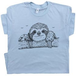 Sloth T Shirt Tree Frog Shirt Cute Funny Animal Shirts for Women Men Kids Adorable Sloth Retro Vintage Graphic Tee Toad