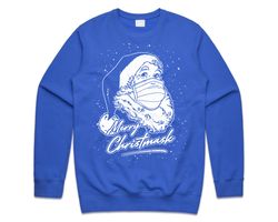 Merry Christmask Christmas Jumper Sweater Sweatshirt Santa Face Mask Lockdown Quarantine 2020 Funny