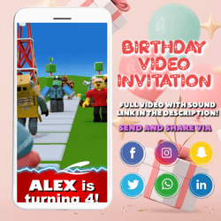 Roblox Video Invitation, Roblox Invite, Roblox Birthday, Personalized Video Invitation, Instant Download