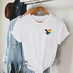 Pride progress flag tshirt, Rainbow Heart Shirt, Pride Pocket Shirt, LGBT Tee, Pride Rainbow Heart T Shirt, Pride Shirt,