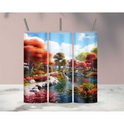 Forest Fall Season Autumn 3D Landscape Sublimation Tumbler Design Download PNG, 20 Oz Digital Tumbler Wrap PNG Download