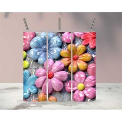 3D Inflated Colorful Daisies Flowers Sublimation Tumbler Design Download PNG, 20 Oz Digital Tumbler Wrap PNG Download