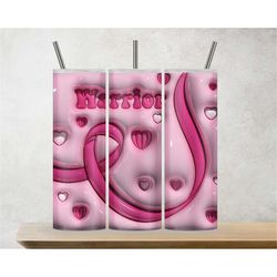 3D Inflated Puff Warrior Breast Cancer Sublimation Tumbler Design Download PNG, 20 Oz Digital Tumbler Wrap PNG Download
