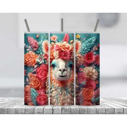 3D Llama Flowers Floral Sublimation Tumbler Design Download PNG, 20 Oz Digital Tumbler Wrap PNG Download