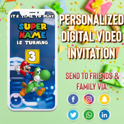 Super Mario VIDEO invitation, Super Mario birthday invitation video, Super Mario Birthday Invitation, Super Mario Movie