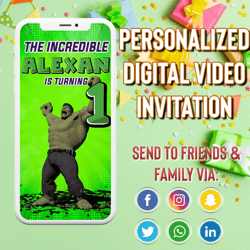Hulk Video Invitiation, Video birthday Invitation, Hulk invitations, boy birthday invitation