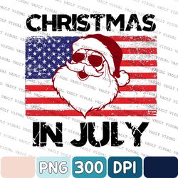 Christmas in July Png, US Flag Christmas in July Png, Summer Holiday Santa Claus Png, USA Family Summer Vacation Png