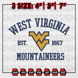 NCAA West Virginia Mountaineers Embroidery files, NCAA Embroidery Designs, West Virginia Machine Embroidery Pattern