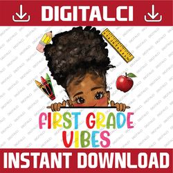 First Grade Vibes African American Kids Girl Back To School Png, First Day Of School Png, Back To School Png, Digital