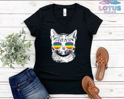 Cat Lover LGBT T-Shirt, Rainbow Glasses Shirt, Pride Parade Tee, LGBT Shirt, Equality Rights Tee, Support LGBT Shirt, Hu