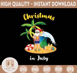 Christmas in July Png, Funny Summer Png, Christmas In July Surfing Funny Santa Summer Beach Vacation Png, Summer Christm