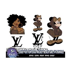 Louis Vuitton Logo Mickey Black Girl Svg Bundle, LV Svg