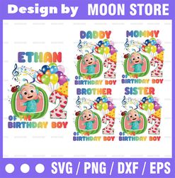 Cocomelon Personalized Name And Ages Birthday Png, Cocomelon Brithday Balloon Png,Cocomelon Family Birthday Png