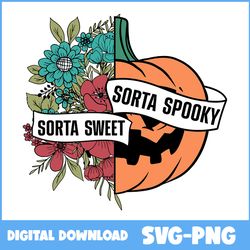 Sorta Sweet Sorta Spooky Svg, Flower Svg, Pumpkin Halloween Svg, Retro Halloween Svg, Halloween Svg, Png Digital File