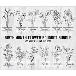 Birth Month Flower Bouquet Png Svg, Birth Month Flower, Flower Svg, Floral Svg, Birth flower,Flower Bouquet,flower,flowe