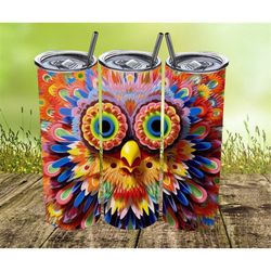 3D Happy Colorful Owl Skinny Tumbler Sublimation Design, Instant Digital Download PNG