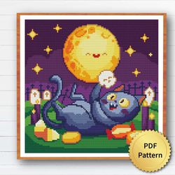 Cute Cat Halloween Cross Stitch Pattern