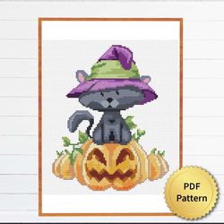 Cute Cat Halloween Cross Stitch Pattern