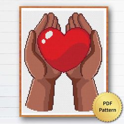 Black Lives Matter Cross Stitch Pattern, Black hands with heart. Be my Valentine Cross Stitch. Love heart proposal