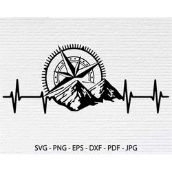 Compass Rose Mountains Heart Rate Svg Png Eps Pdf Jpg for car decal sticker svg