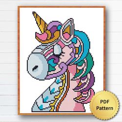 Mandala Unicorn Cross Stitch Pattern. Modern Fairy Cross Stitch. Mystical Magic Witch Theme Cottagecore Decor