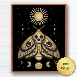 Mystic Magic Insect Moth Butterfly Cross Stitch Pattern. Modern Gothic Cross Stitch. Mystical Magic Witch Theme Cottagec