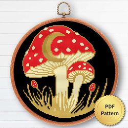 Mystic Magic Fly Agaric Mushroom Fungi Cross Stitch Pattern. Modern Gothic, Mystical Magic Witch Theme Cottagecore