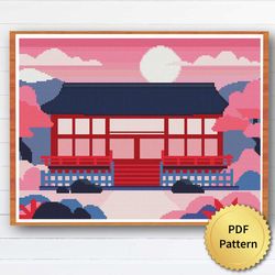 SUPER EASY Japan Cross Stitch Pattern. Nature, Landscape, Minimalism, Mountain Boho Patterns for Beginners