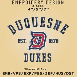 Duquesne Dukes embroidery design, NCAA Logo Embroidery Files, NCAA Dukes, Machine Embroidery Pattern