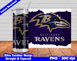 Ravens Tumbler Wrap Design PNG, 20oz Skinny Tumbler Sublimation Template, Ravens Tumbler Straight and Tapered Design