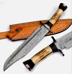 Handmade Damascus steel hunting bowie knife