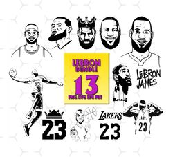 13 Files Lebron James Bundle Svg, Sport Svg, Lebron James Svg, Lebron James Bundle, Lebron James Png, Lakers Svg, 23 Svg