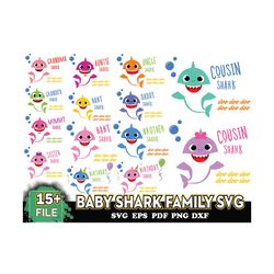 15 Baby shark Family Svg, Cute Shark Svg, Cartoon Svg