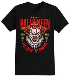 Insane Clowns Halloween T-Shirt For Men, Women  Kids 100 Cotton Black Shirt, Funny Scary T-Shirts