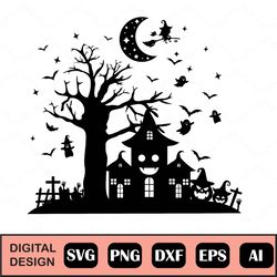 Halloween Svg Halloween Svg For Kids, Halloween Haunted House Silhouette. Svg Cut File And Clip Art