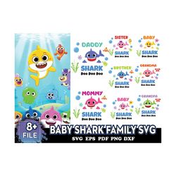 8 Baby Shark Family Svg, Cute Shark Svg, Shark Shirt Svg