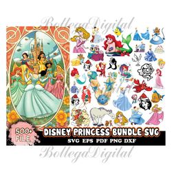 500 Disney Princess Bundle Svg, Disney Svg, Princess Svg