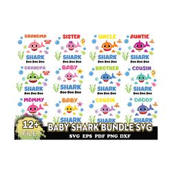 12 Baby Shark Bundle Svg, Cute Shark Svg, Daddy Svg