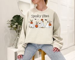 Spooky Vibes Halloween Sweatshirt,Ghost Sweatshirt,Halloween Dog Sweatshirt,Ghost Dog Shirt,2023 Happy Halloween,Retro S
