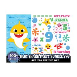 100 Baby Shark Party Bundle Svg, Cute Shark Svg, Birthday Svg