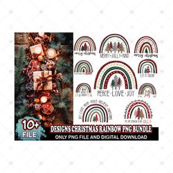 10 Designs Christmas Rainbow Png Bundle, Christmas Png, Rainbow Png, Xmas Png, Merry Christmas Png, Santa Png, Christmas
