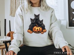 Halloween Sweatshirt, Halloween Sweater, Cat on Pumpkin Sweatshirt, Black Cat Sweatshirt, Halloween Crewneck, Black Cat