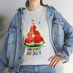Christmas In July Watermelon Christmas Tree Summer Vacation Shirt, Christmas in July Shirt, Tropical Summer Shirt