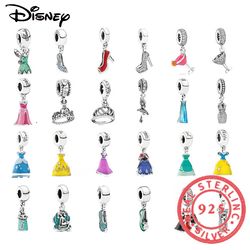 Disney Princess Dress Shoes Pendant Cinderella Clothes Fit Pandora Original Bracelet DIY 925 Sterling Silver Charms