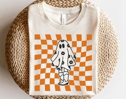 Checkered ghost shirt, Daisy ghost shirt, Cowboy boots shirt, Western ghost outline shirt, Checkered Halloween shirt shi