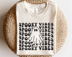 Ghost shirt, Spooky vibes shirt, Cute ghost outline shirt, Scary ghost shirt png, Retro Halloween shirt, Wavy letters sh