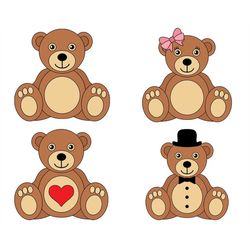 Teddy Bear SVG, Bear SVG, Cute Bear SVG, Svg for Kids, File For Cricut, For Silhouette, Cut Files, Png, Dxf, Svg Files