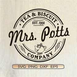 Mrs. Potts Tea Biscuit Company SVG Beauty and Beast Shirt Silhouette Cricut Mrs. Pots Cut file Professions SVG Png Insta